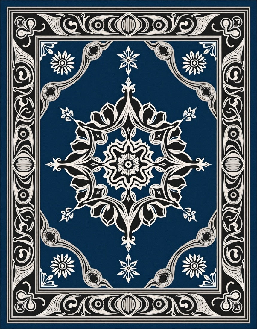 Ornate Floral Leaf Scrollwork Rug