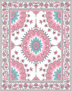 Pink Teal Floral Medallion Classic Rug
