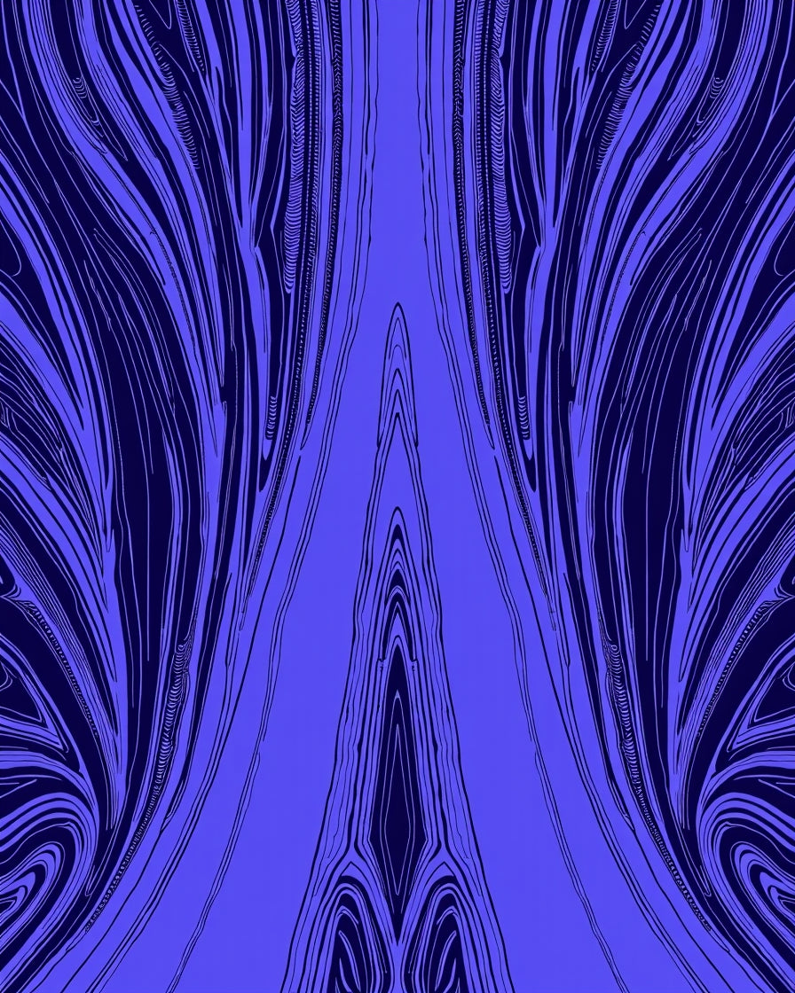 Abstract Blue Silhouette Wavy Pattern Rug