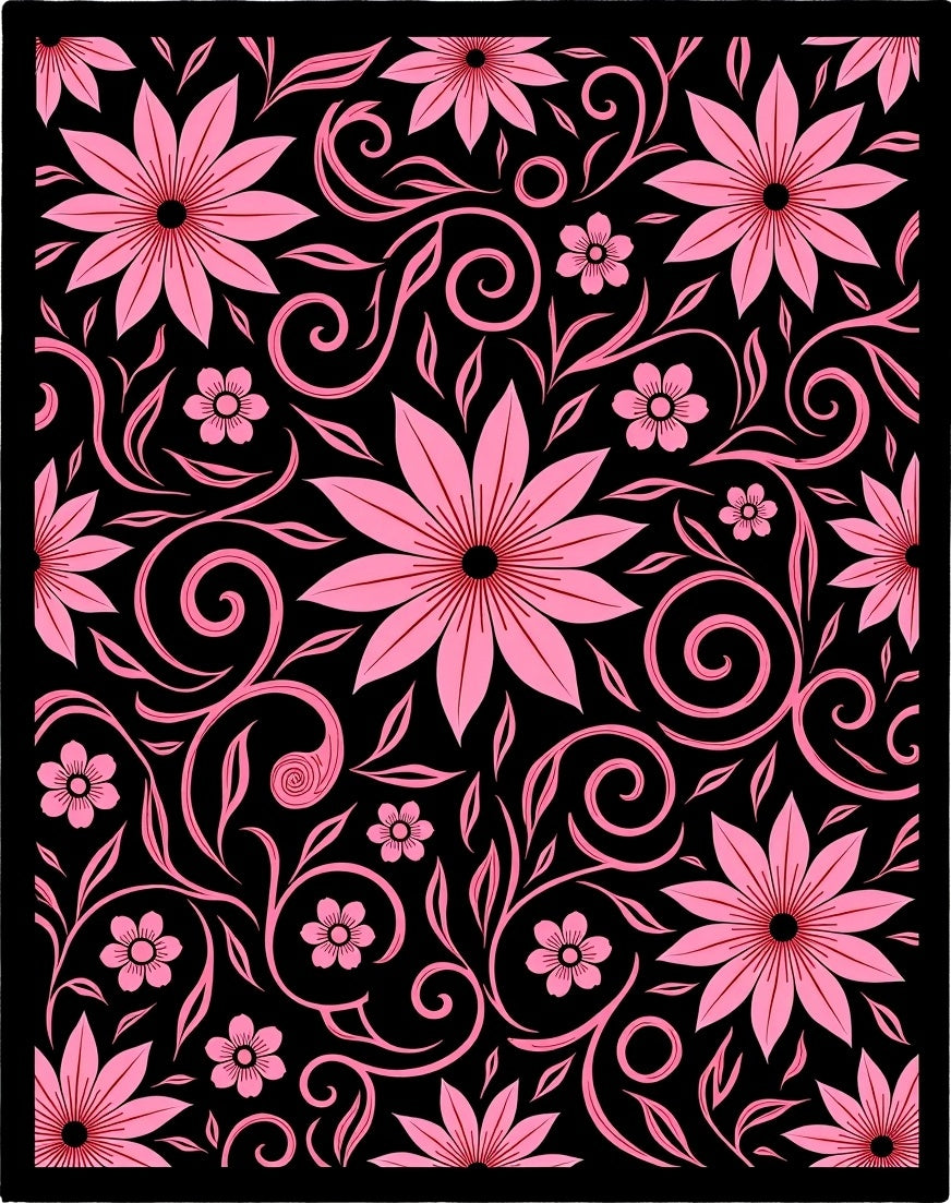 Pink Floral Swirl Pattern Art Rug