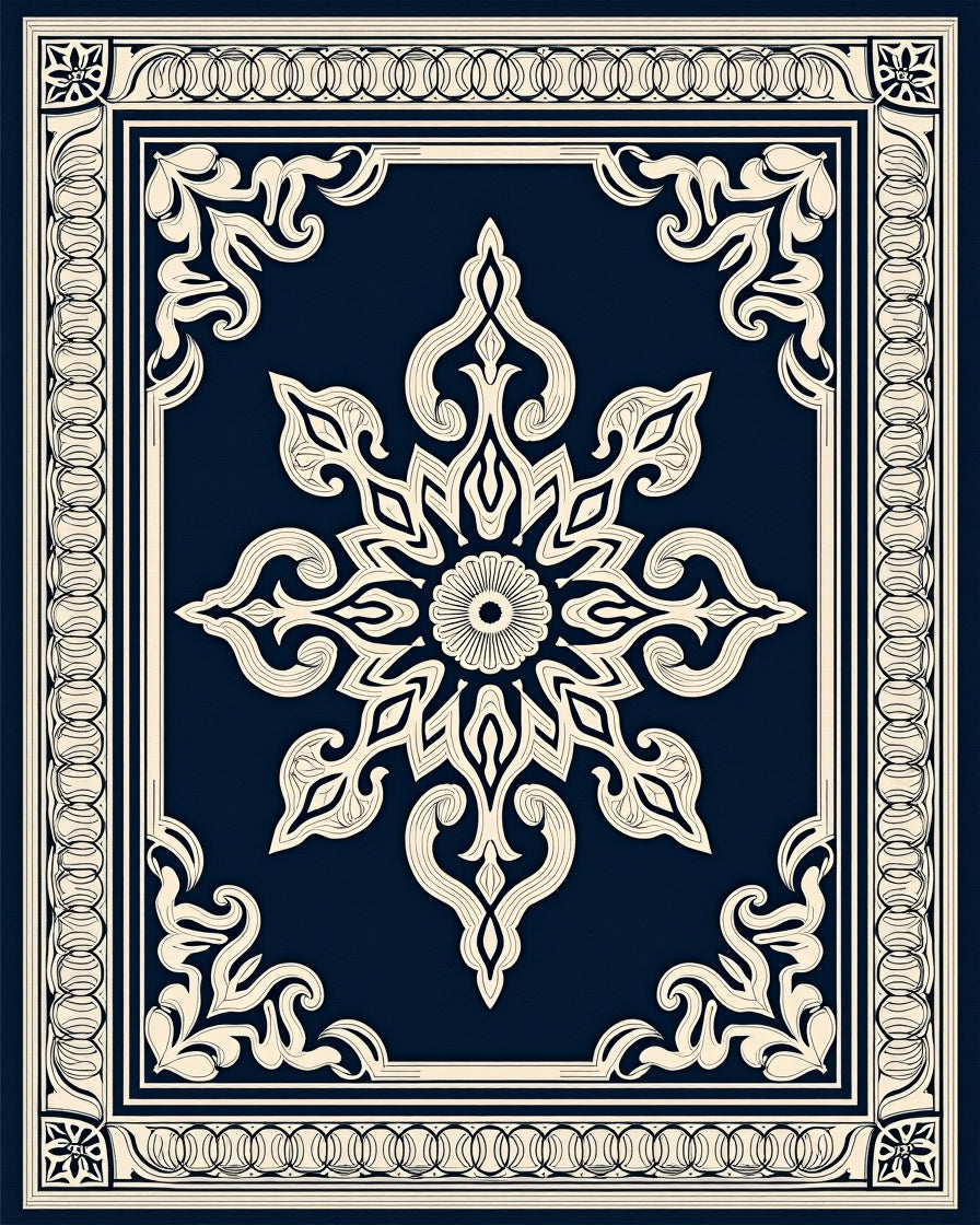 Intricate Floral Medallion Navy Rug