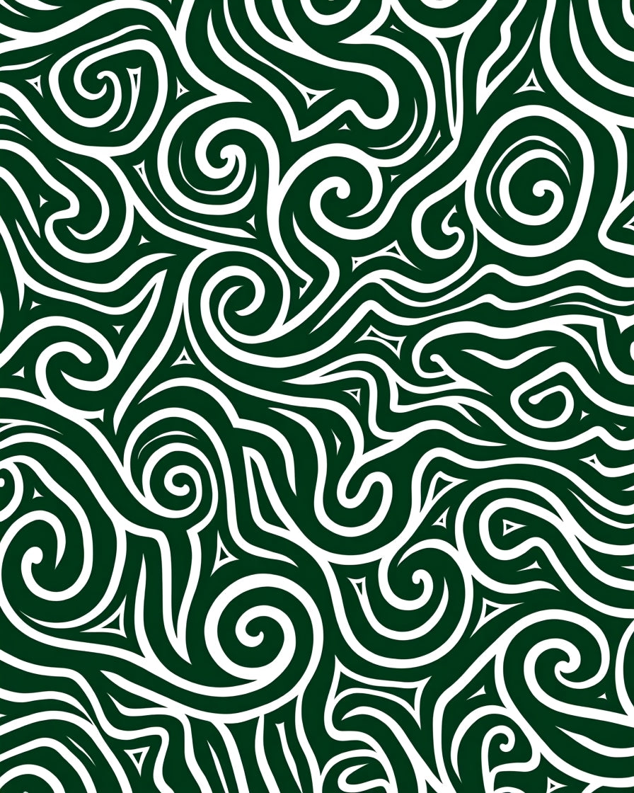 Dark Green White Tribal Swirl Abstract Rug
