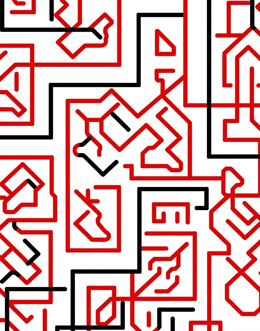 Red Black Linear Geometric Design Rug