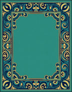 Ornate Teal Gold Swirl Border Rug