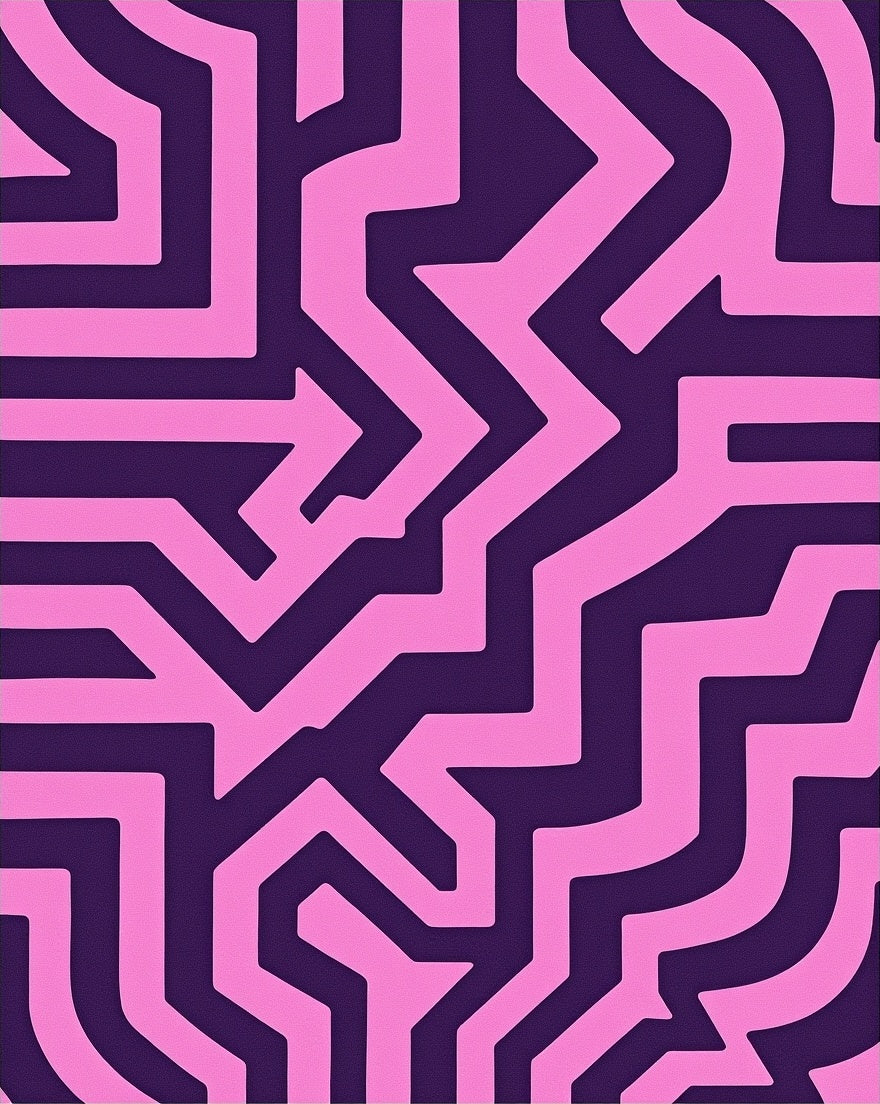 Pink Abstract Maze Pattern Rug