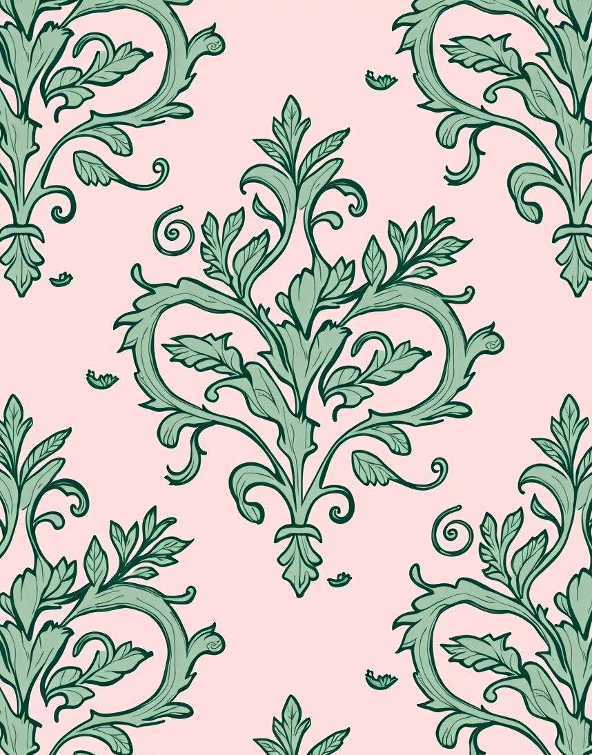 Green Floral Baroque Scroll Design Rug