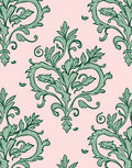 Green Floral Baroque Scroll Design Rug