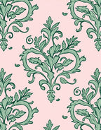 Green Floral Baroque Scroll Design Rug