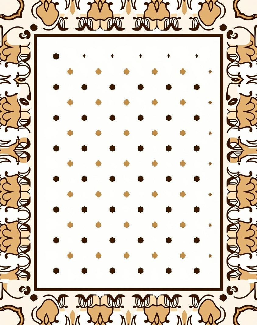 Golden Brown Floral Border Dot Pattern Rug