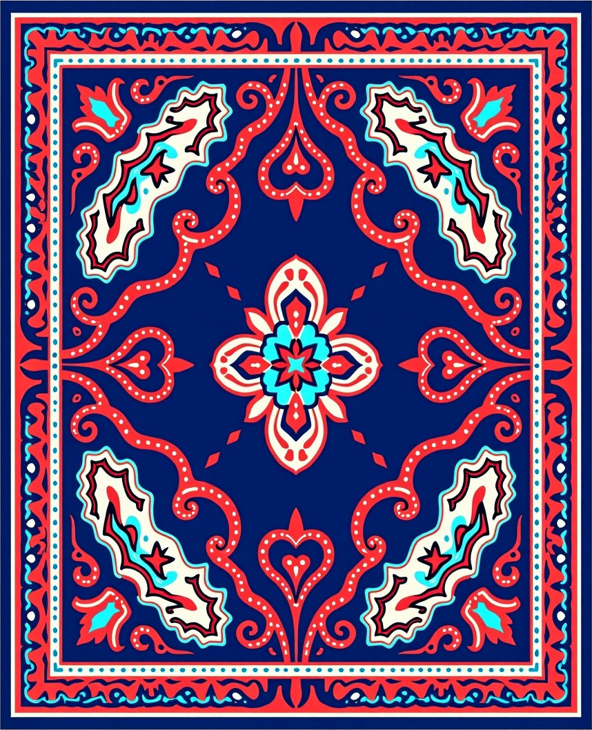 Bold Red White Blue Paisley Rug