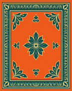 Orange Teal Floral Corner Pattern Rug