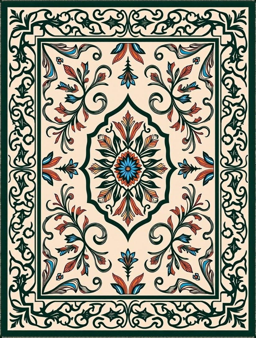 Traditional Floral Medallion Green Rug