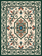 Traditional Floral Medallion Green Rug