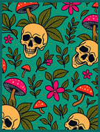 Whimsical Skull Mushroom Pattern Rug