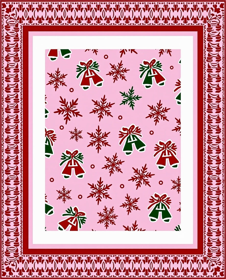 Pink Snowflakes and Bells Border Rug