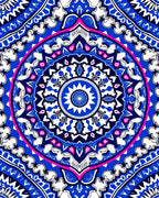 Vibrant Blue Pink Mandala Design Rug