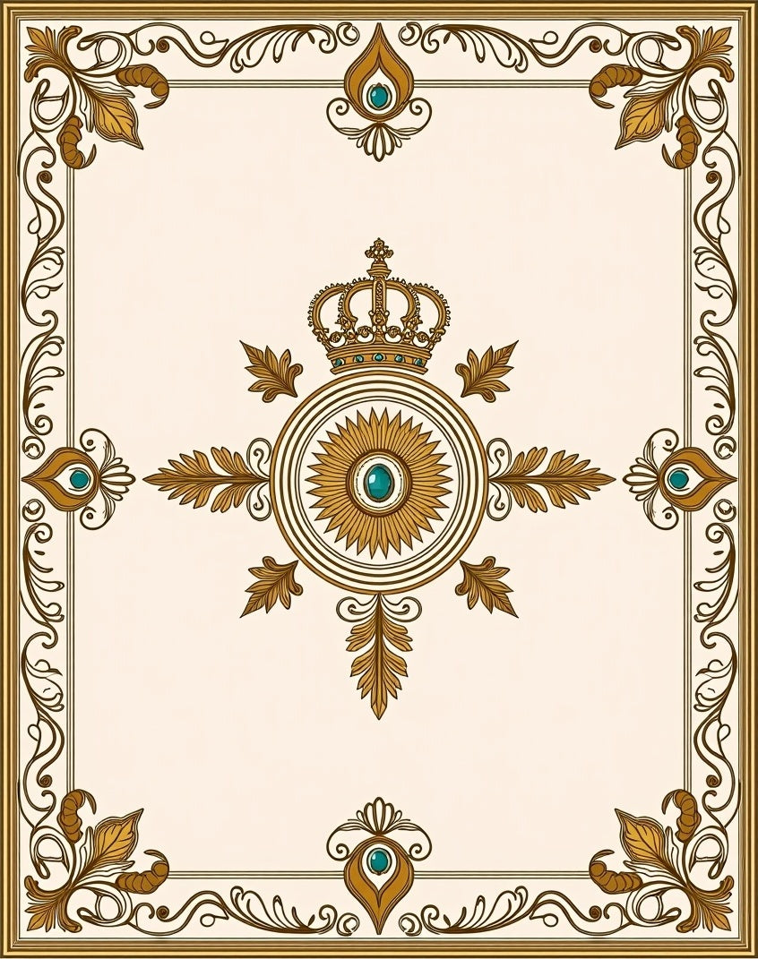 Ornate Golden Crown Jewel Pattern Rug
