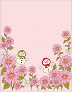 Cute Snowmen Pink Floral Border Rug
