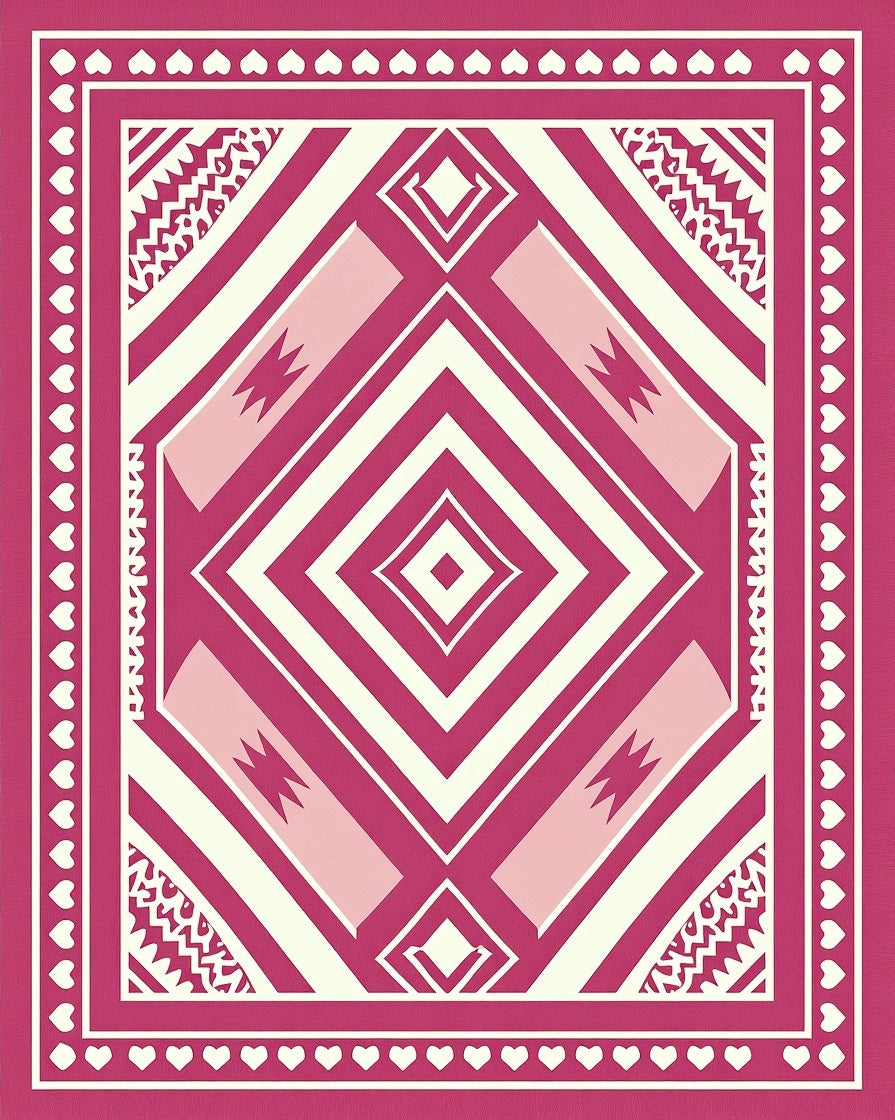 Geometric Diamond Pattern With Hearts Rug