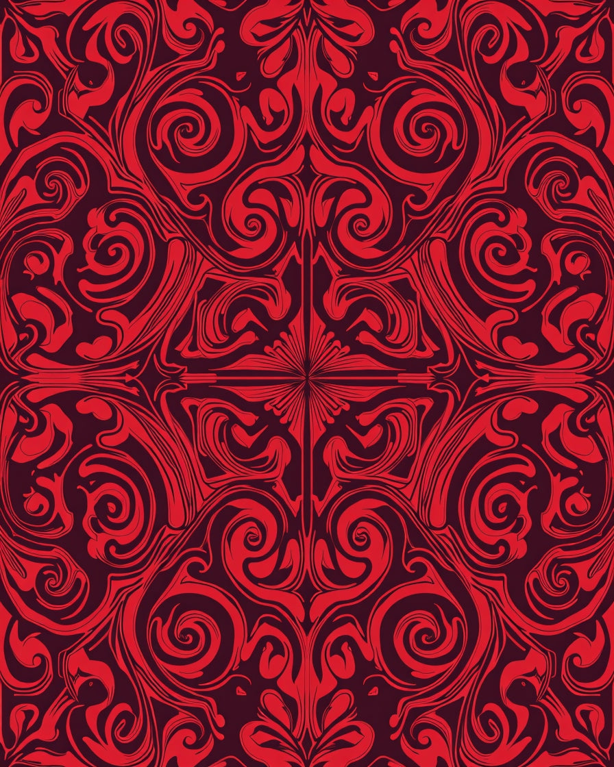 Red Abstract Swirls Ornate Design Rug