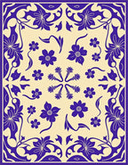 Blue Floral Vines Pattern Rug