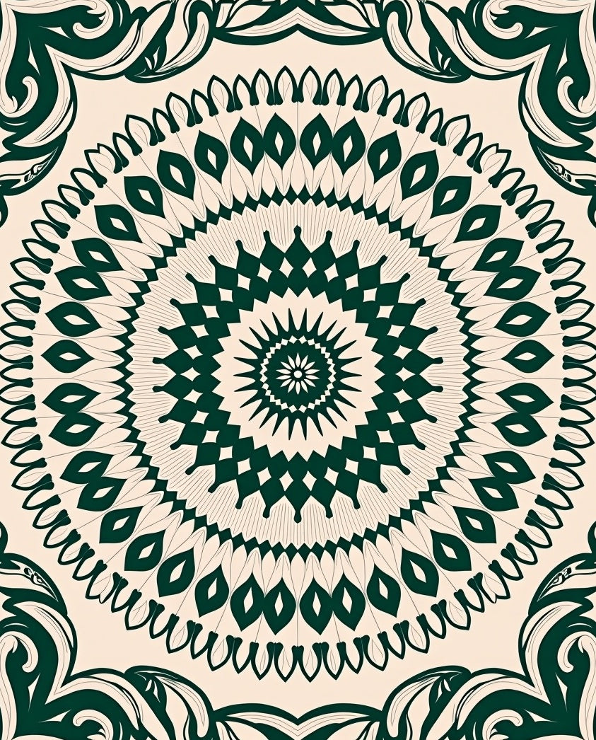 Green Floral Mandala Patterned Rug