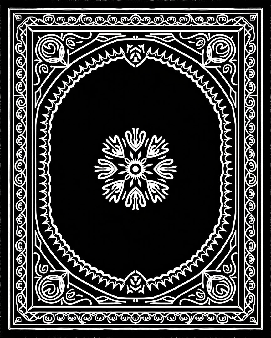 Ornate Floral Black White Design Rug