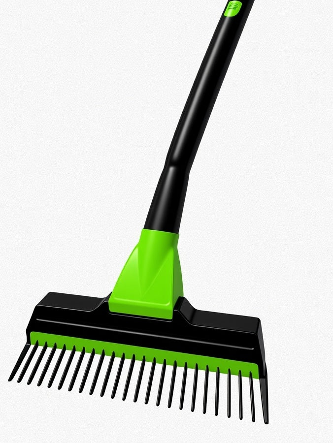 Bright Green and Black Leaf Rake Rug
