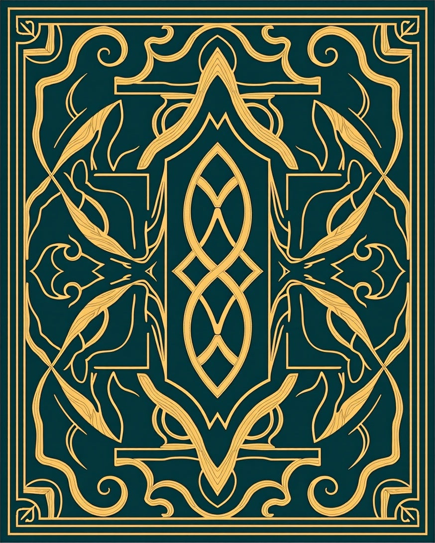 Elegant Gold Scrollwork Teal Rug