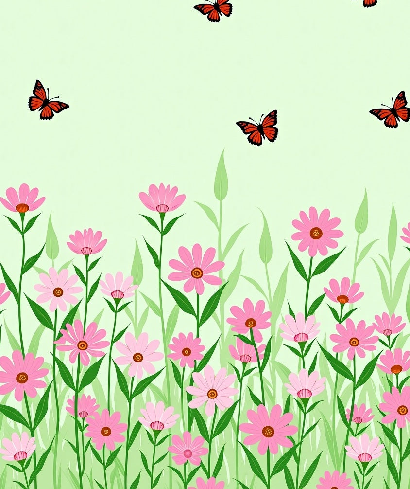Pink Daisy Butterfly Meadow Pattern Rug
