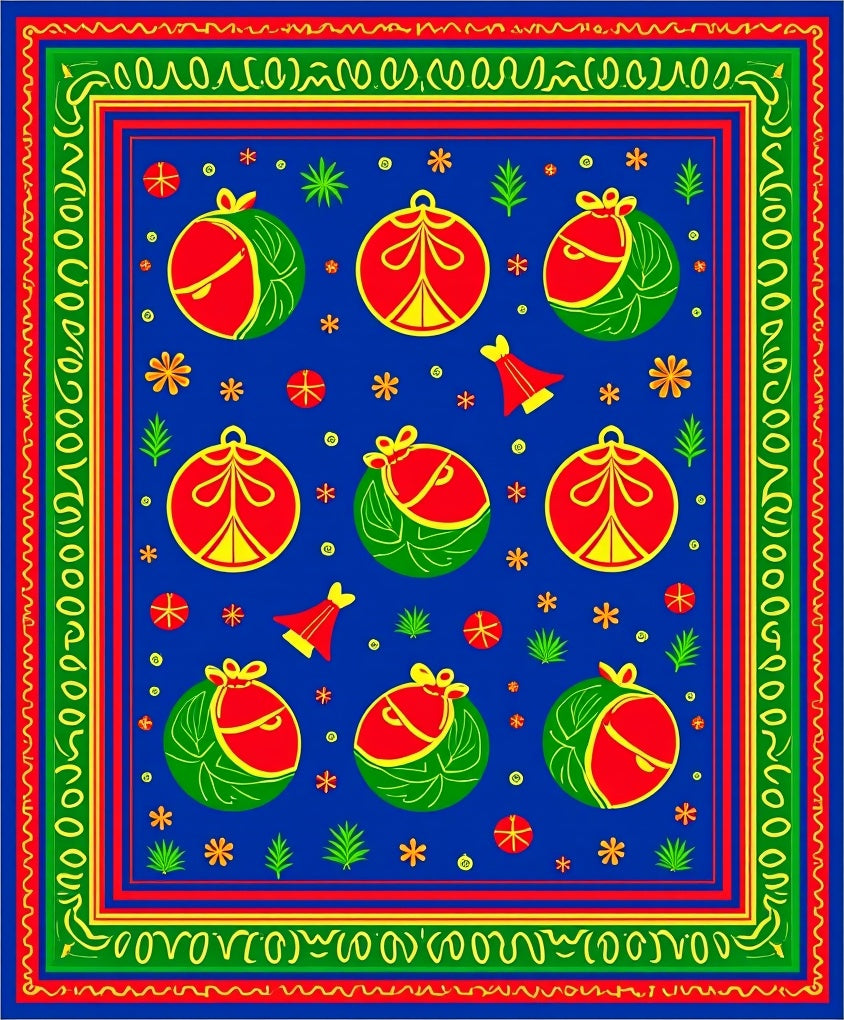 Bright Blue Festive Ornament Swirl Rug