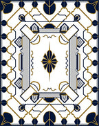 Geometric Symmetry Navy Gold Design Rug