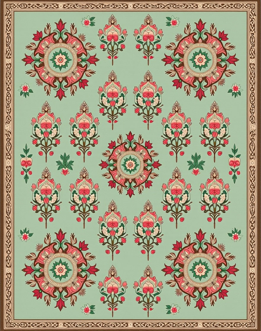 Floral Medallion Mint Green Rug