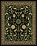 Golden Floral Vines On Black Design Rug