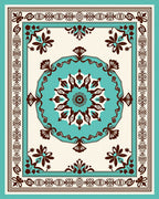 Turquoise Medallion Floral Border Rug
