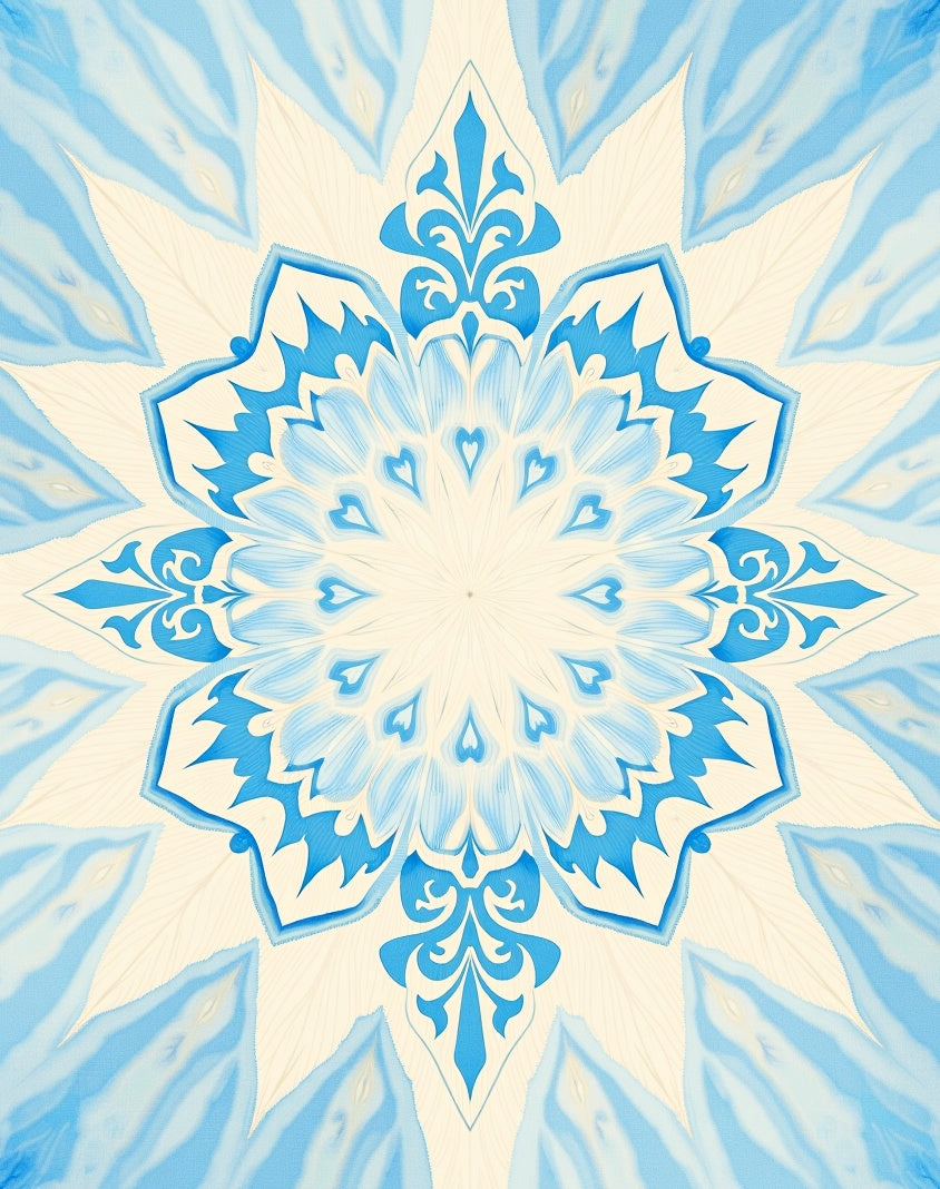 Intricate Blue White Floral Mandala Design Rug
