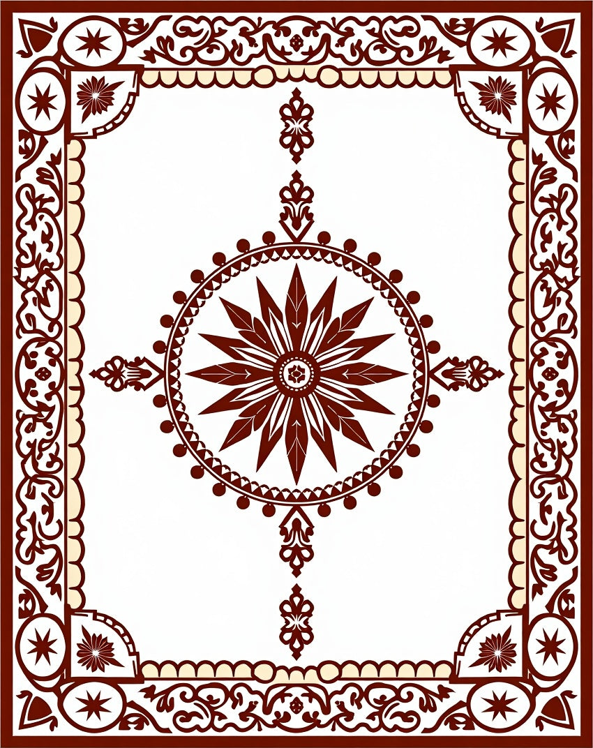 Ornate Starburst Medallion Border Design Rug