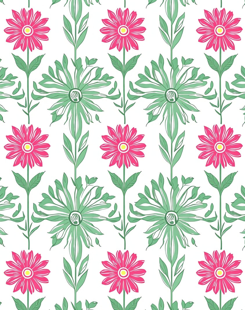 Pink Green Floral Patterned Design Rug