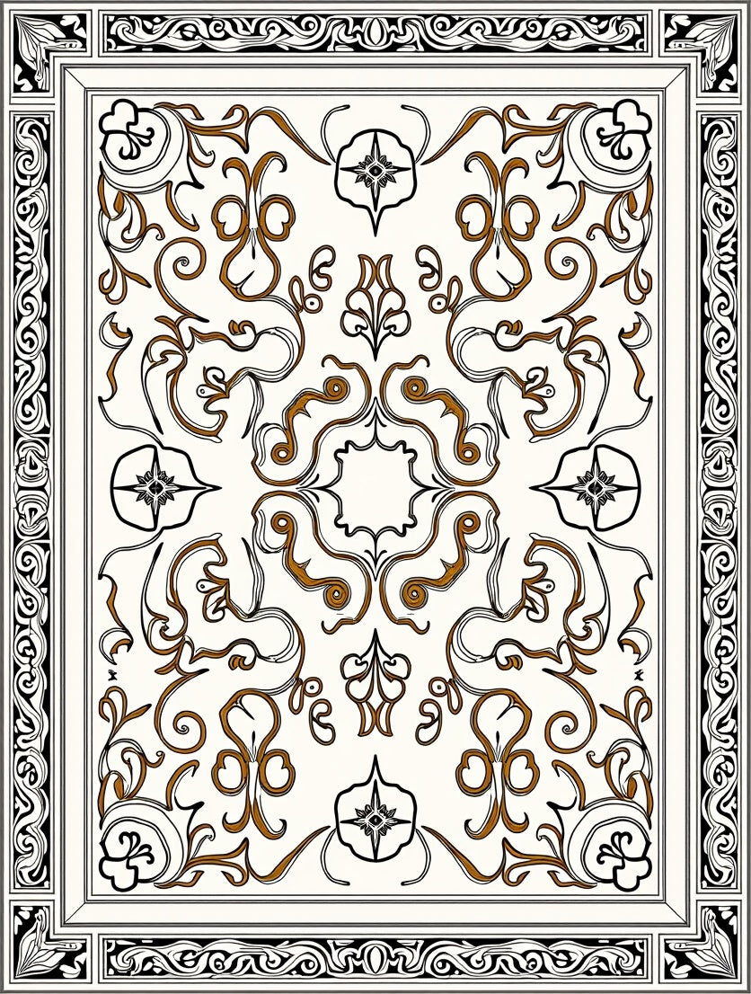 Elegant Brown and Black Floral Swirl Rug