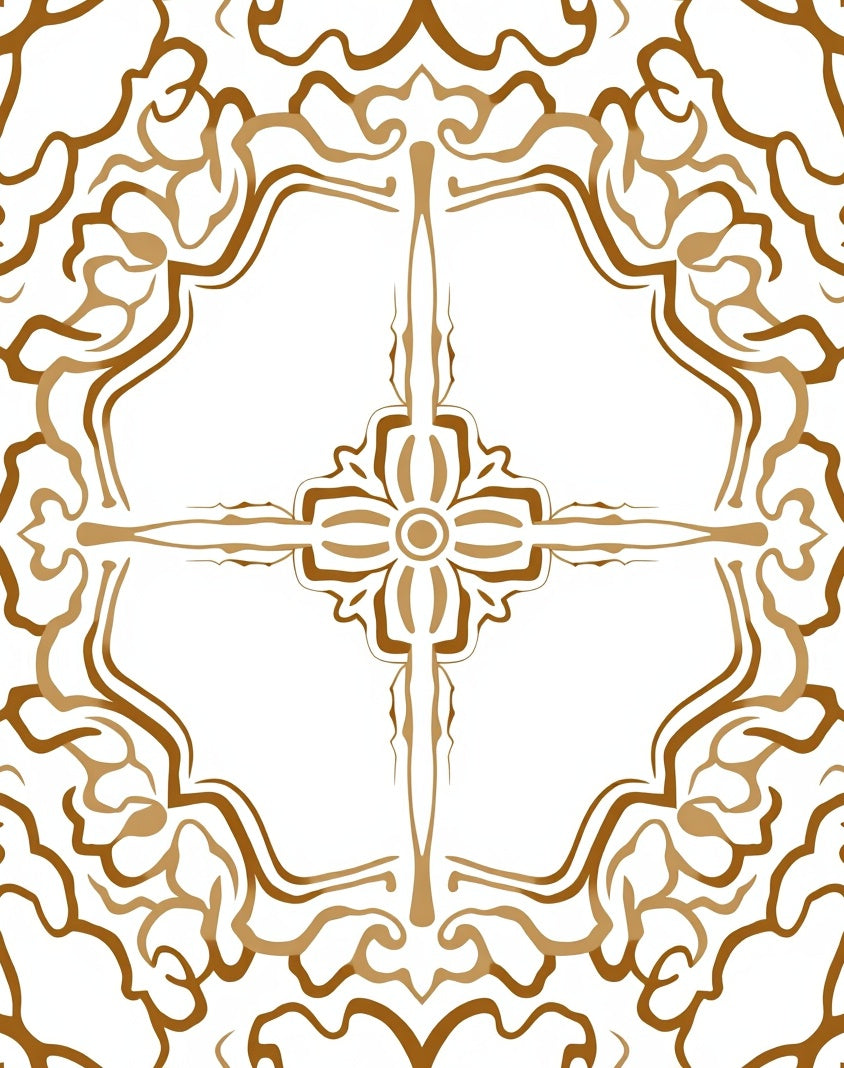 Ornate Floral medallion Design on White Rug