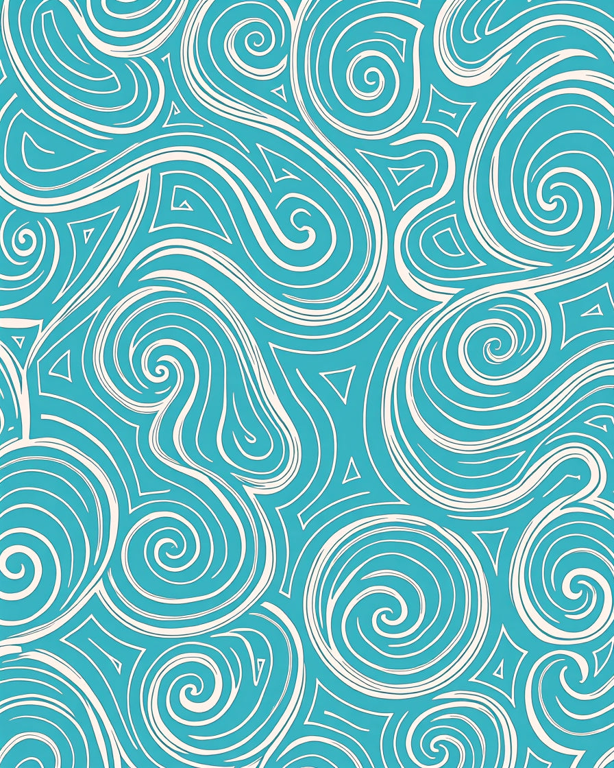 Cyan Blue Swirls Triangles Design Rug