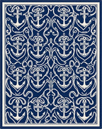 Navy Blue Anchor Scroll Pattern Design Rug