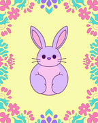 Cute Bunny with Floral Border Design Rug