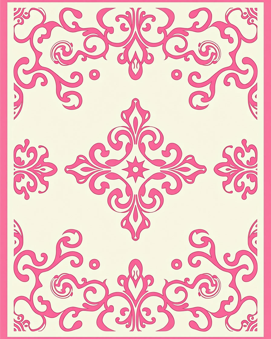 Pink Flourish Damask Pattern Rug