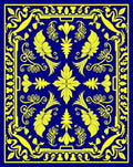 Royal Blue Yellow Floral Border Rug
