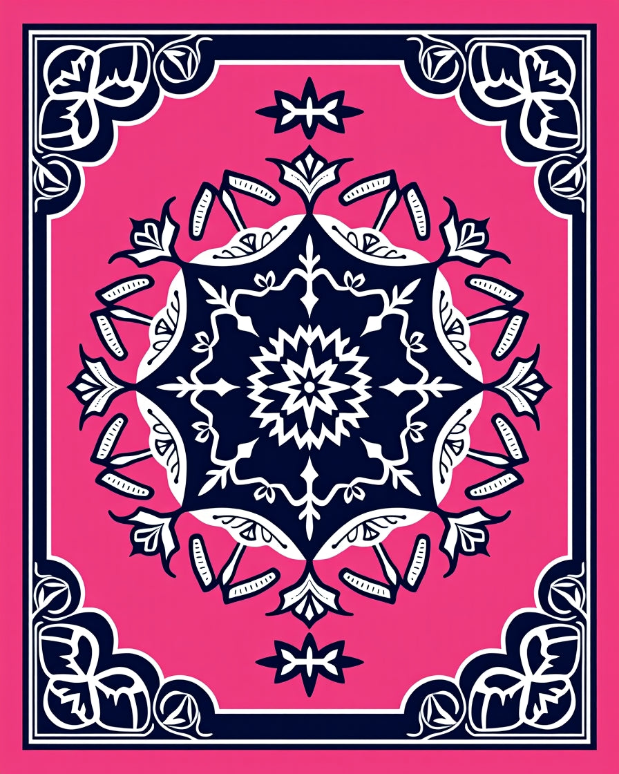 Floral Medallion Pink Navy Rug