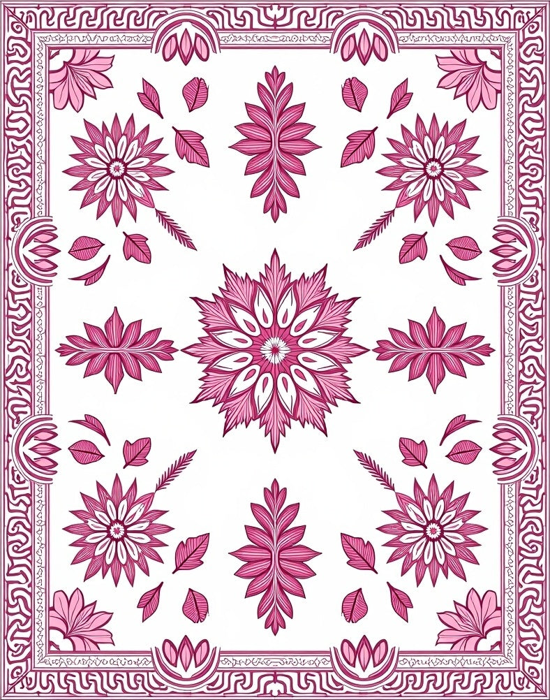 Floral Mandala Patterned Pink Rug