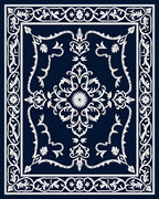 Ornate Floral Vine Dark Blue Rug
