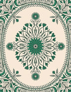 Green Floral Mandala With Vine Border Rug