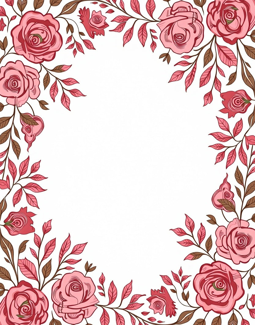Elegant Pink Rose Vine Border Design Rug